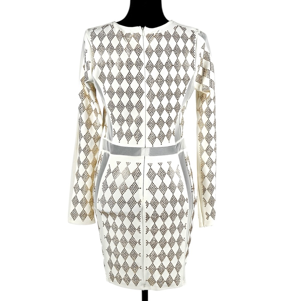 Valiant Paris White Gold Studded Bodycon Dress Long Sleeve Embellished – Size L - Picture 7 of 16
